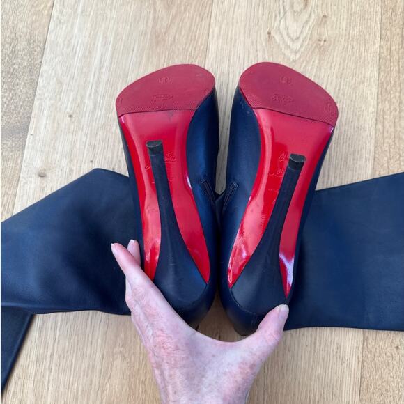 Christian Louboutin Stiletto Boots Sempre Monica Size 40 Navy Blue Red - Picture 4 of 6
